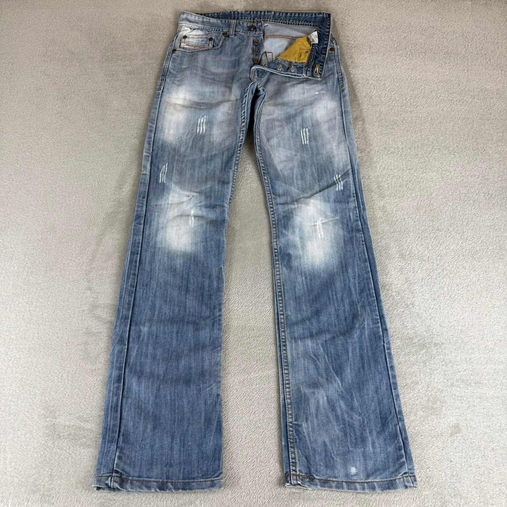 Diesel Straight Leg Jeans Mens 31x34 Blue Denim Button Fly Distressed Cotton